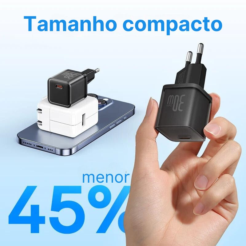 Carregador Rápido 30W + Cabo 100W Baseus GaN 5 USB Tipo C