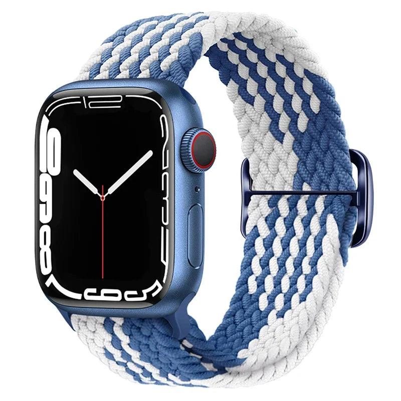 Pulseira para Apple Watch Trança Elástica Azul e Branco