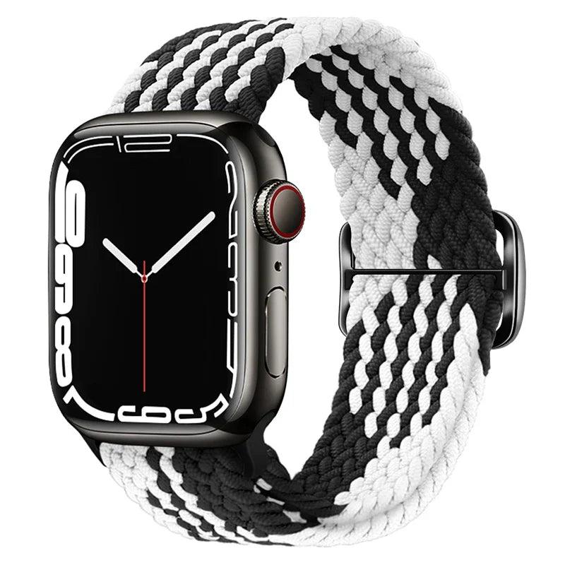 Pulseira para Apple Watch Trança Elástica Preto e Branco