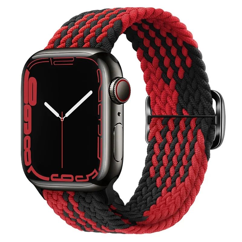 Pulseira para Apple Watch Trança Elástica Preto e Vermelho
