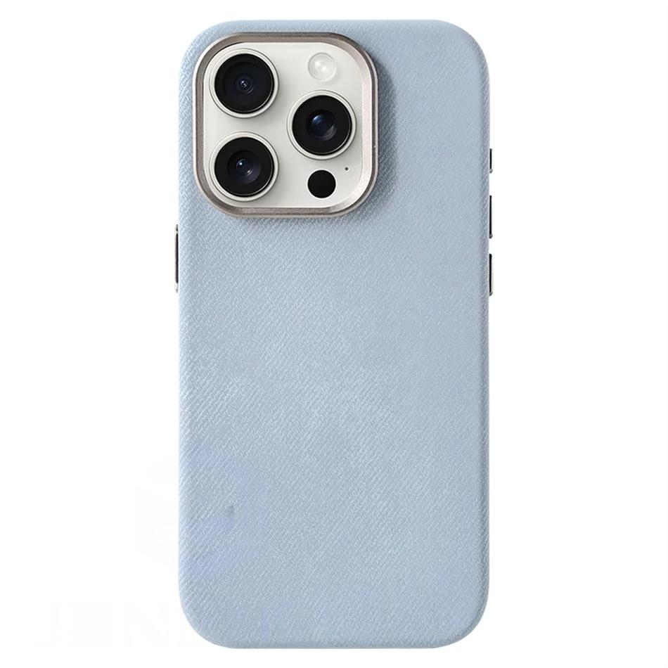 Capa para iPhone Flanela de Couro Azul Claro