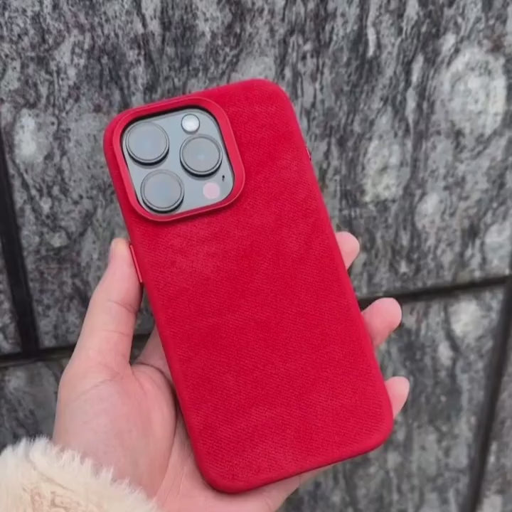 Capa para iPhone Flanela de Couro Vermelho
