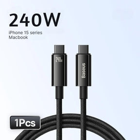 Cabo de Carregamento Rápido 240W USB Type C Baseus