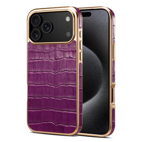 Capa para iPhone Crocodile roxa em couro com textura de crocodilo
