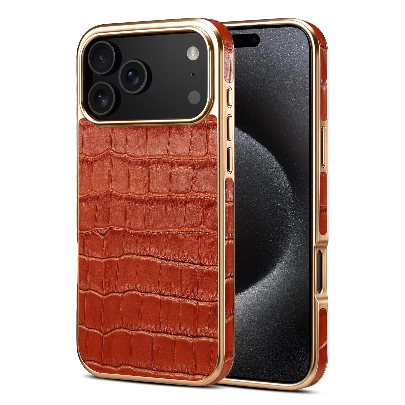 Capa para iPhone Crocodile marrom em couro com textura de crocodilo