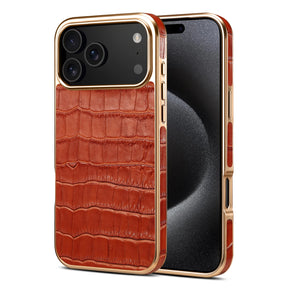 Capa para iPhone Crocodile marrom em couro com textura de crocodilo