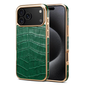 Capa para iPhone Crocodile verde em couro com textura de crocodilo