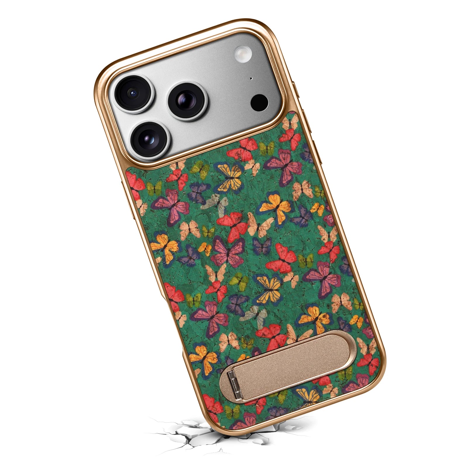 Capa para iPhone Flower azul em cortiça, com suporte dobrável