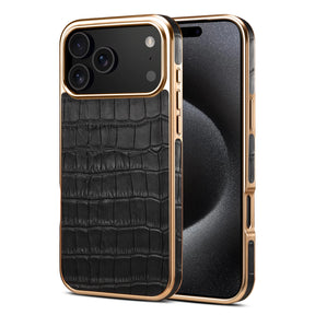 Capa para iPhone Crocodile preta em couro com textura de crocodilo
